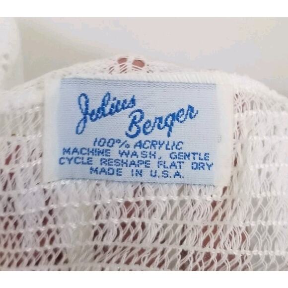 Vintage Julius Berger White Knit Pink Rosettes Ribbon Accents 37" Baby Blanket - Picture 5 of 5